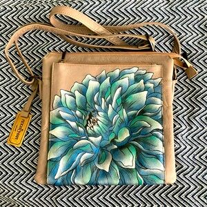 Anuschka taupe leather crossbody bag